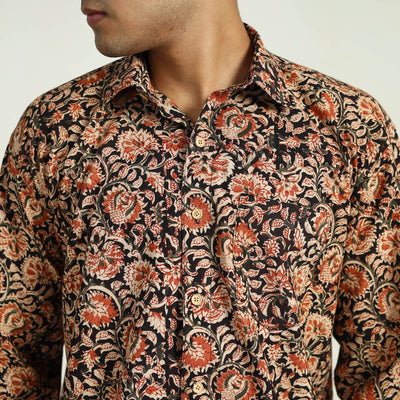 Black - Pedana Block Print Cotton Men Kalamkari Shirt 07
