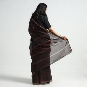 Brown - Bagh Hand Block Printed Natural Dyed Chanderi Silk Saree