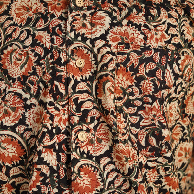 Black - Pedana Block Print Cotton Men Kalamkari Shirt 07