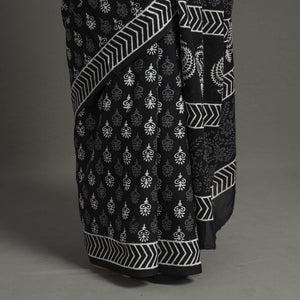 Black - Natural Dyed Cotton Bagru Print Saree 16