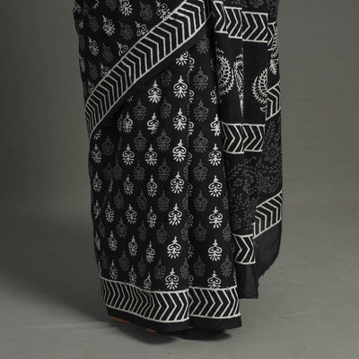 Black - Natural Dyed Cotton Bagru Print Saree 16