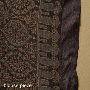 Black - Natural Dyed Block Print Kota Doria Cotton Ajrakh Saree 09