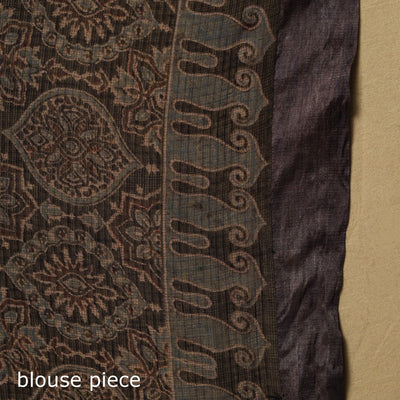 Black - Natural Dyed Block Print Kota Doria Cotton Ajrakh Saree 09