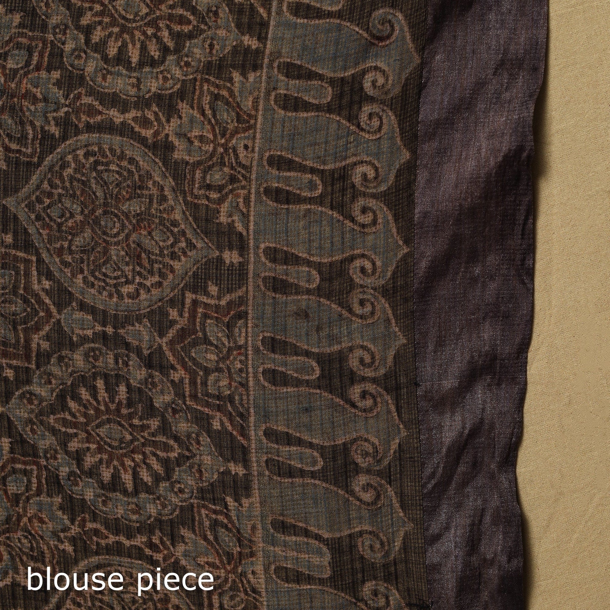Black - Natural Dyed Block Print Kota Doria Cotton Ajrakh Saree 09