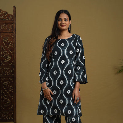 Black - Tie & Dye Cotton Shibori Co-Ord Set 12