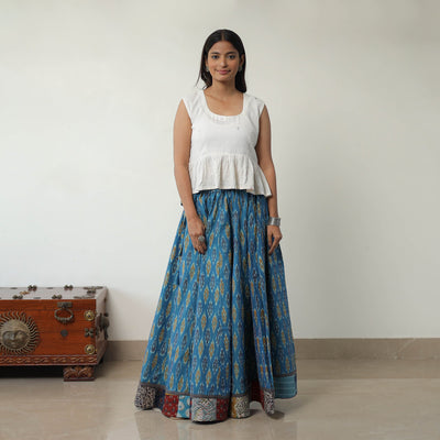 Blue - 24 Kali Cotton Pochampally Ikat Skirt 04