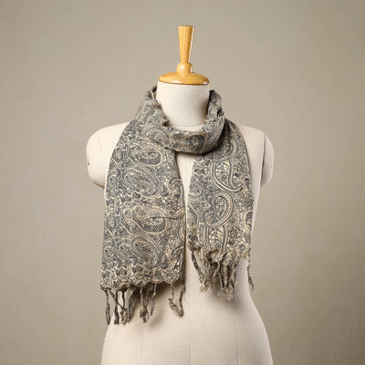 Beige - Block Print Cotton Sanganeri Stole with Tassels 103
