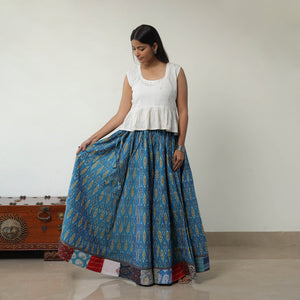 Blue - 24 Kali Cotton Pochampally Ikat Skirt 04