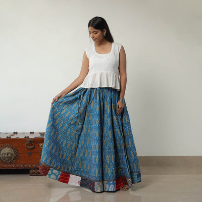 Blue - 24 Kali Cotton Pochampally Ikat Skirt 04