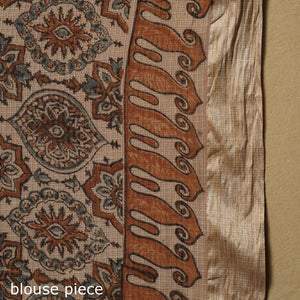 Beige - Natural Dyed Block Print Kota Doria Cotton Ajrakh Saree 10