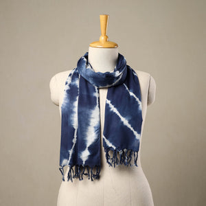 Blue - Cotton Tie-Dye Shibori Stole with Tassels 107