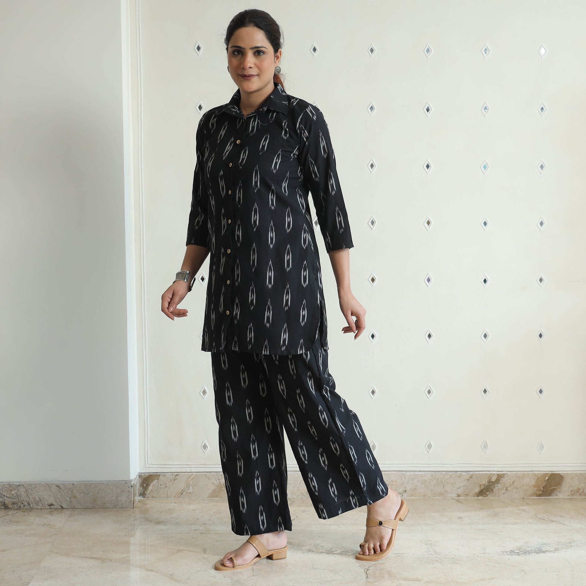 Black - Pochampally Ikat Cotton Co-Ord Set 12