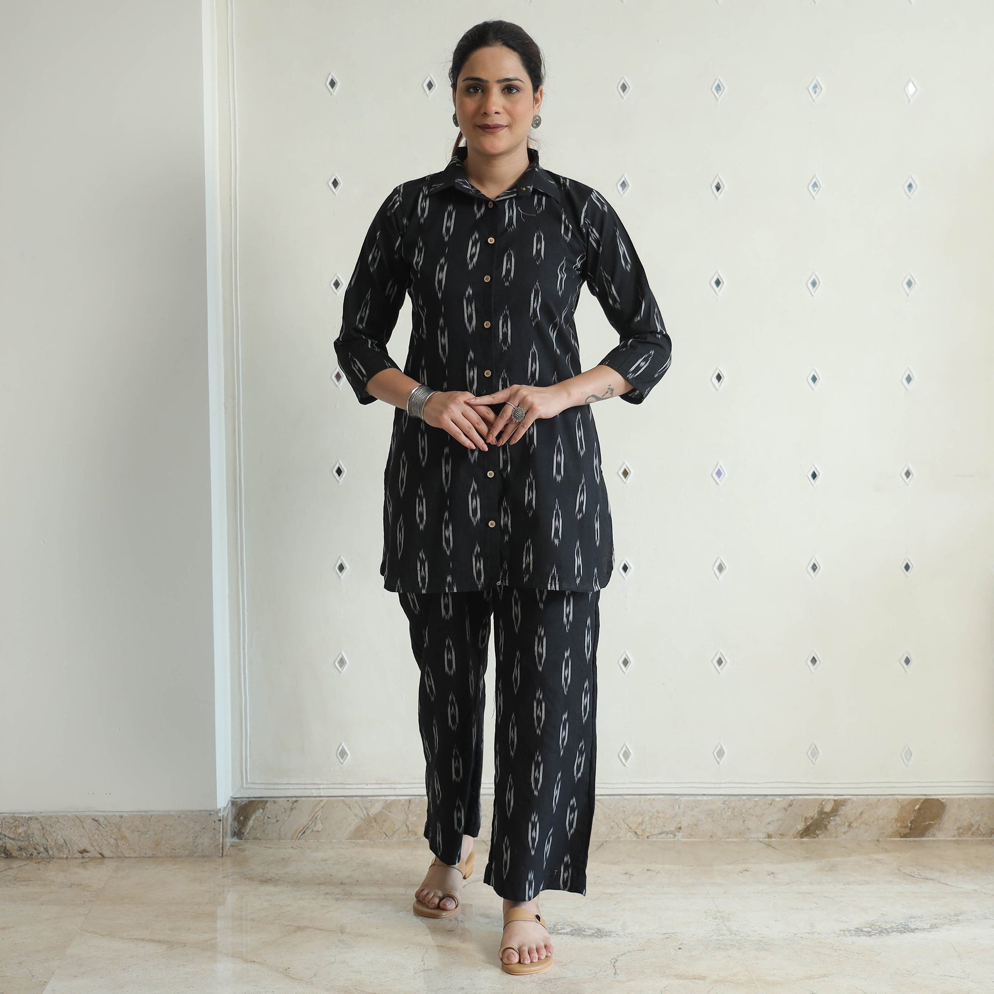 Black - Pochampally Ikat Cotton Co-Ord Set 12