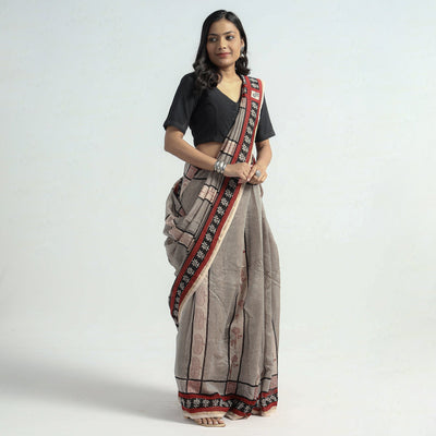 Beige - Bagh Hand Block Printed Natural Dyed Chanderi Silk Saree