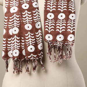 Brown - Block Print Cotton Sanganeri Stole with Tassels 110