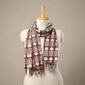 Brown - Block Print Cotton Sanganeri Stole with Tassels 110