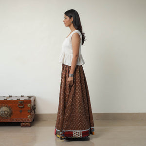 Brown - 24 Kali Cotton Pochampally Ikat Skirt 05