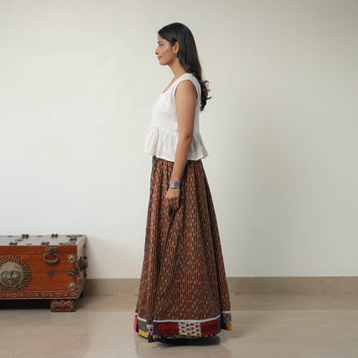 Brown - 24 Kali Cotton Pochampally Ikat Skirt 05