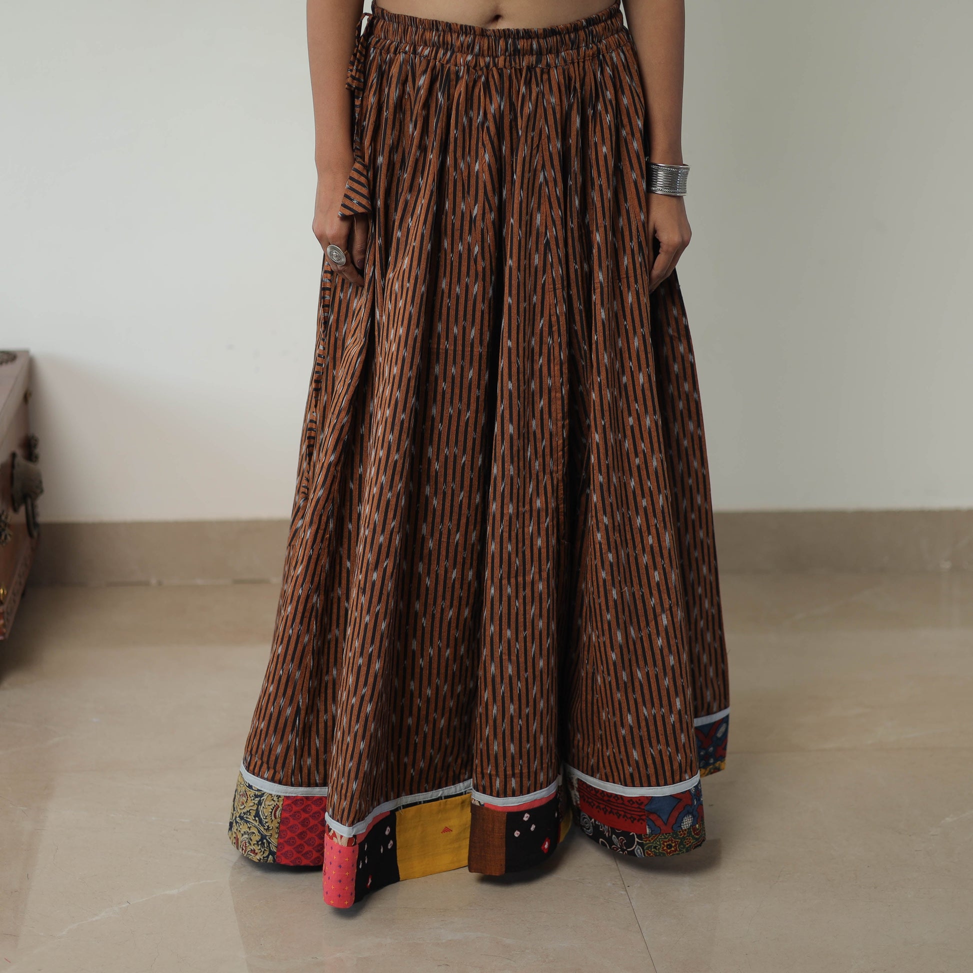 Brown - 24 Kali Cotton Pochampally Ikat Skirt 05