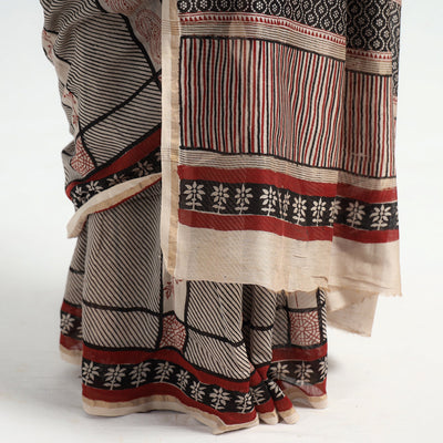 Beige - Bagh Hand Block Printed Natural Dyed Chanderi Silk Saree