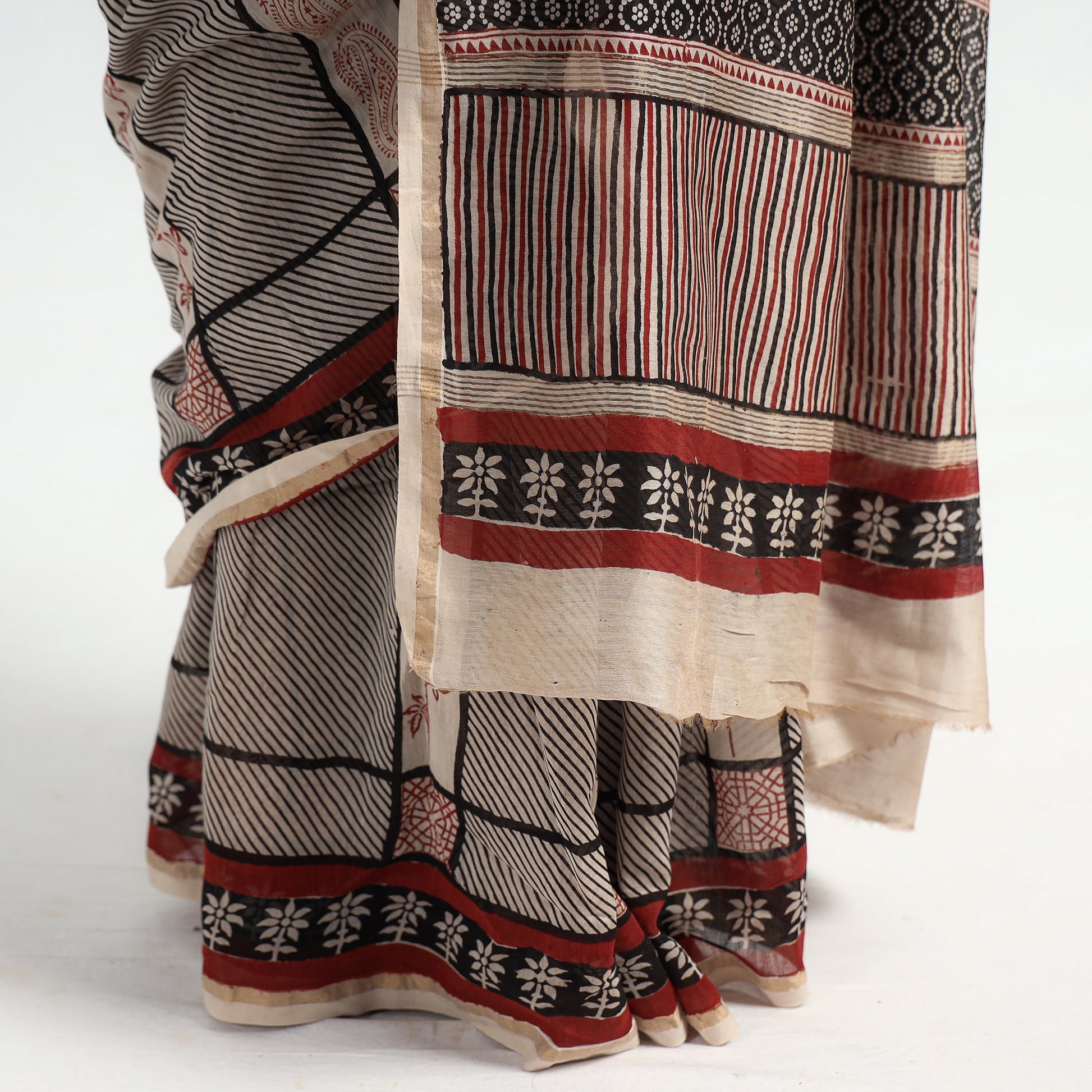 Beige - Bagh Hand Block Printed Natural Dyed Chanderi Silk Saree