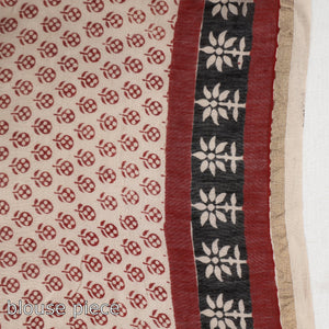 Beige - Bagh Hand Block Printed Natural Dyed Chanderi Silk Saree