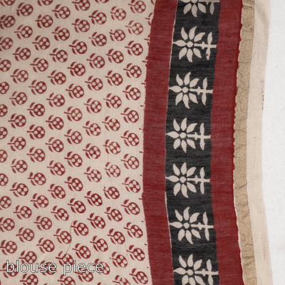 Beige - Bagh Hand Block Printed Natural Dyed Chanderi Silk Saree