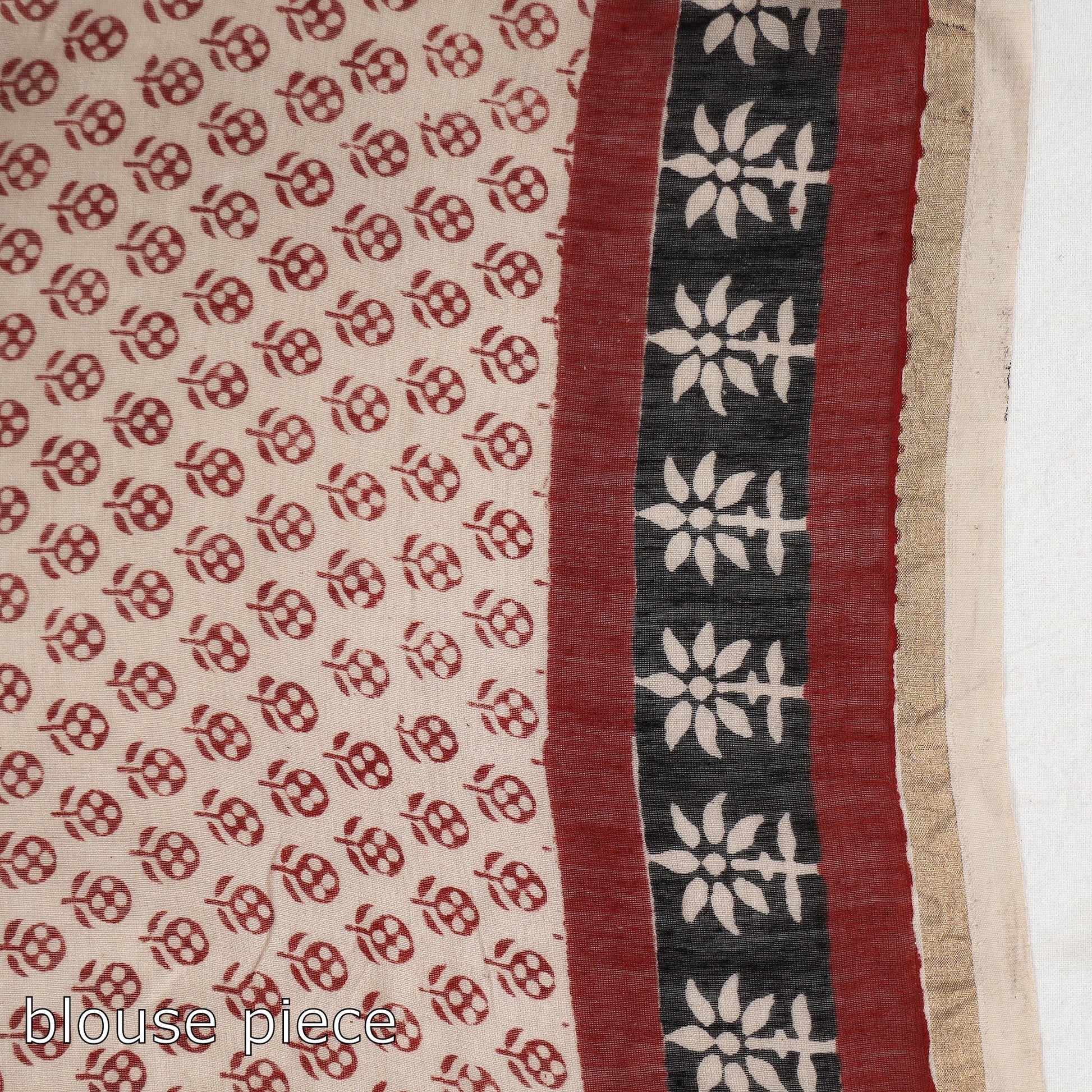 Beige - Bagh Hand Block Printed Natural Dyed Chanderi Silk Saree