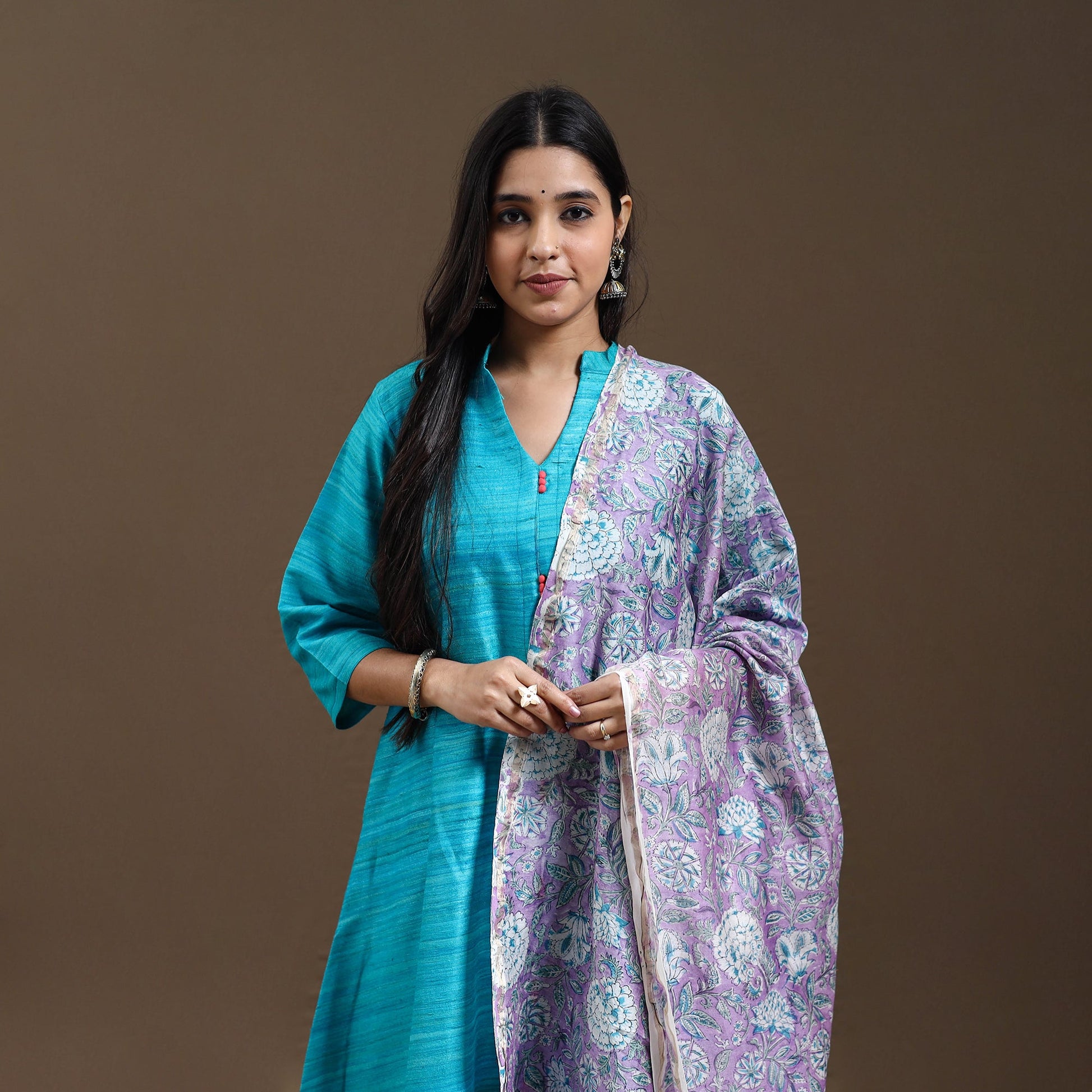 Blue - Bhagalpuri Handloom Desi Tussar Silk Kurta Set 17