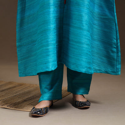 Blue - Bhagalpuri Handloom Desi Tussar Silk Kurta Set 17