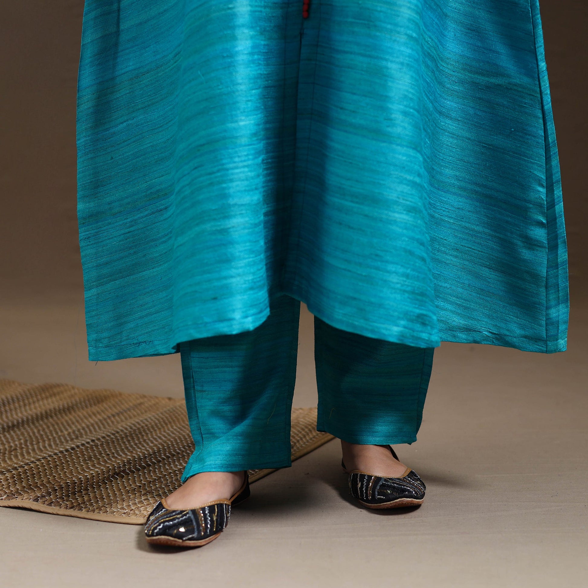 Blue - Bhagalpuri Handloom Desi Tussar Silk Kurta Set 17