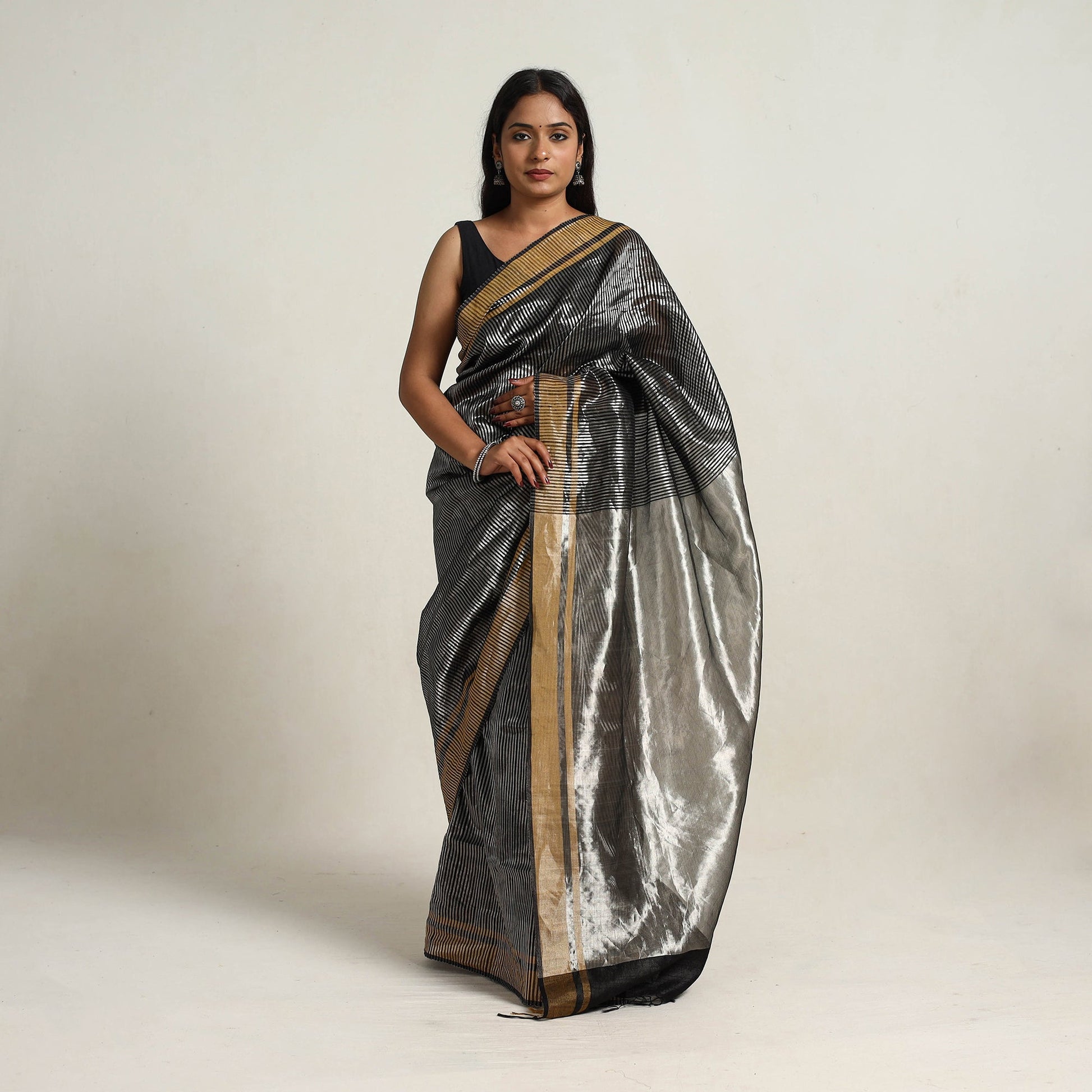 Black - Festive Desi Tussar Silk Bhagalpuri Handloom Saree 04