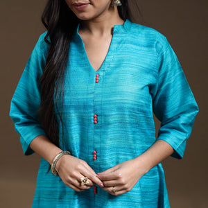 Blue - Bhagalpuri Handloom Desi Tussar Silk Kurta Set 17