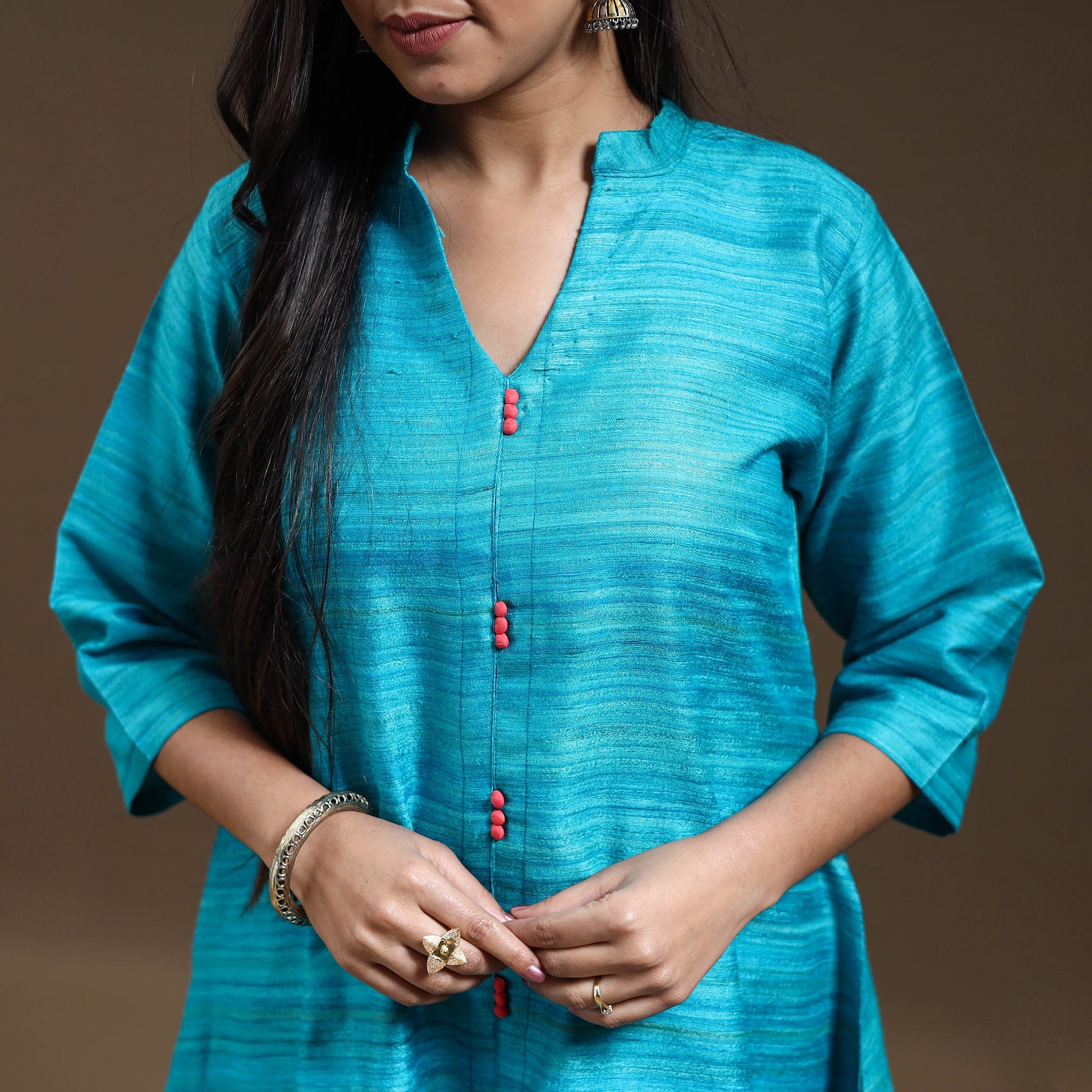 Blue - Bhagalpuri Handloom Desi Tussar Silk Kurta Set 17