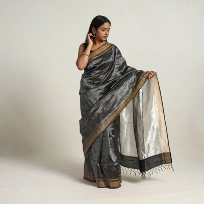 Black - Festive Desi Tussar Silk Bhagalpuri Handloom Saree 04