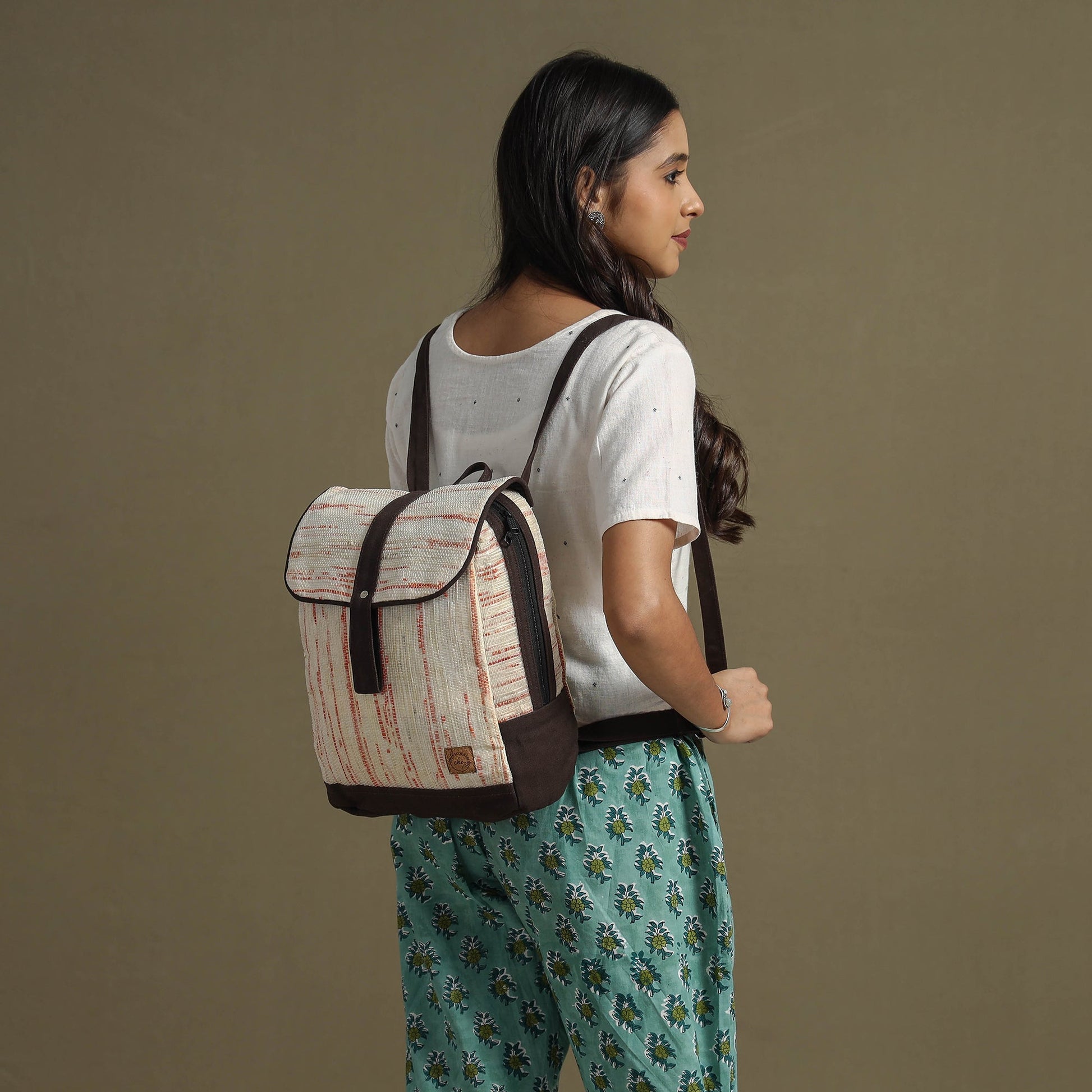 Beige - Upcycled Weave Handcrafted Mini Backpack