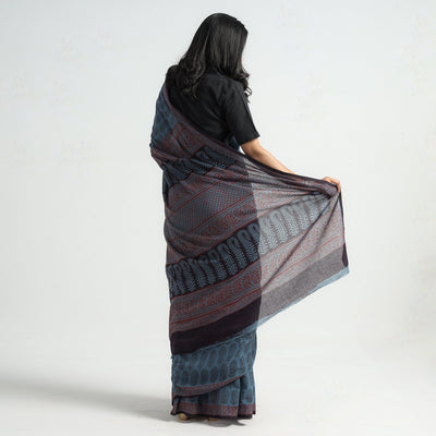 Blue - Bagh Hand Block Printed Cotton Saree