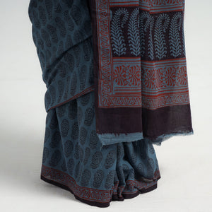 Blue - Bagh Hand Block Printed Cotton Saree