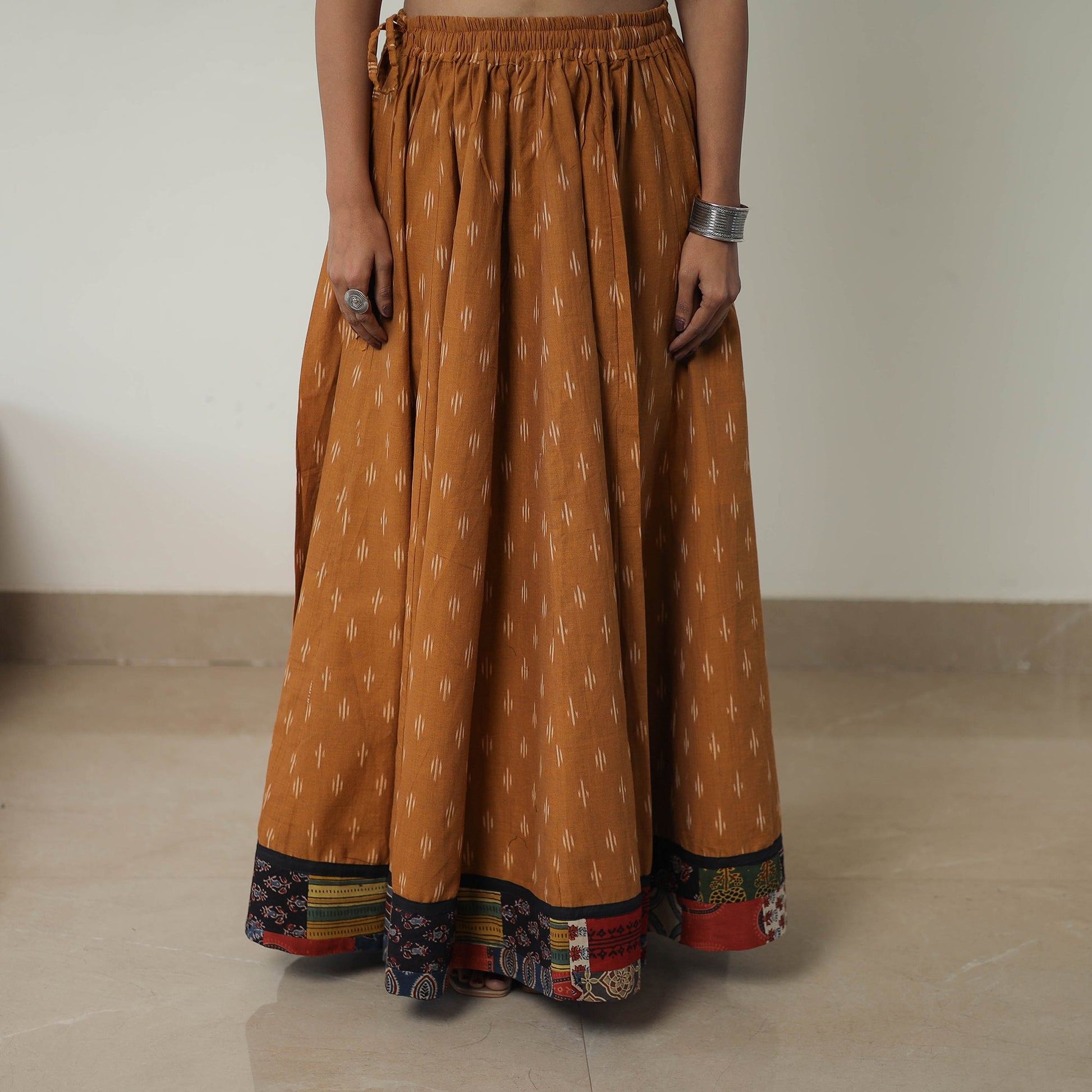 Brown - 24 Kali Cotton Pochampally Ikat Skirt 08