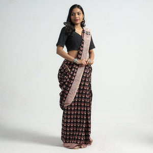 Black - Bagh Hand Block Printed Natural Dyed Chanderi Silk Saree