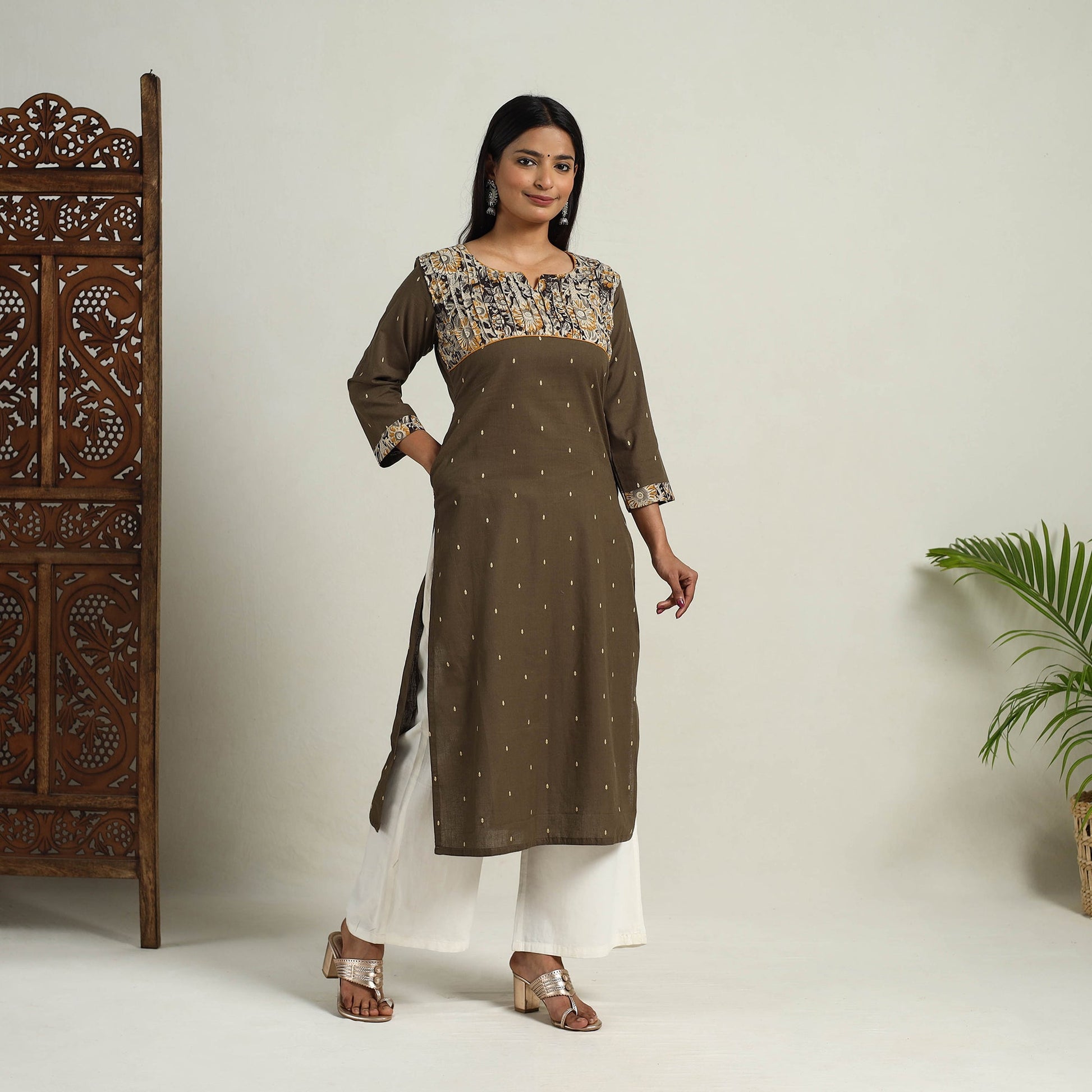 Brown - Mehfil Mosaic Cotton Straight Jacquard Kurta 01
