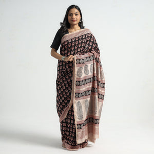 Black - Bagh Hand Block Printed Natural Dyed Chanderi Silk Saree