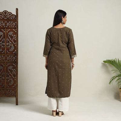 Brown - Mehfil Mosaic Cotton Straight Jacquard Kurta 01