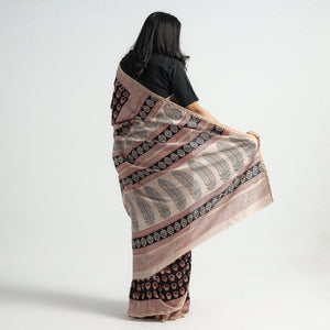 Black - Bagh Hand Block Printed Natural Dyed Chanderi Silk Saree