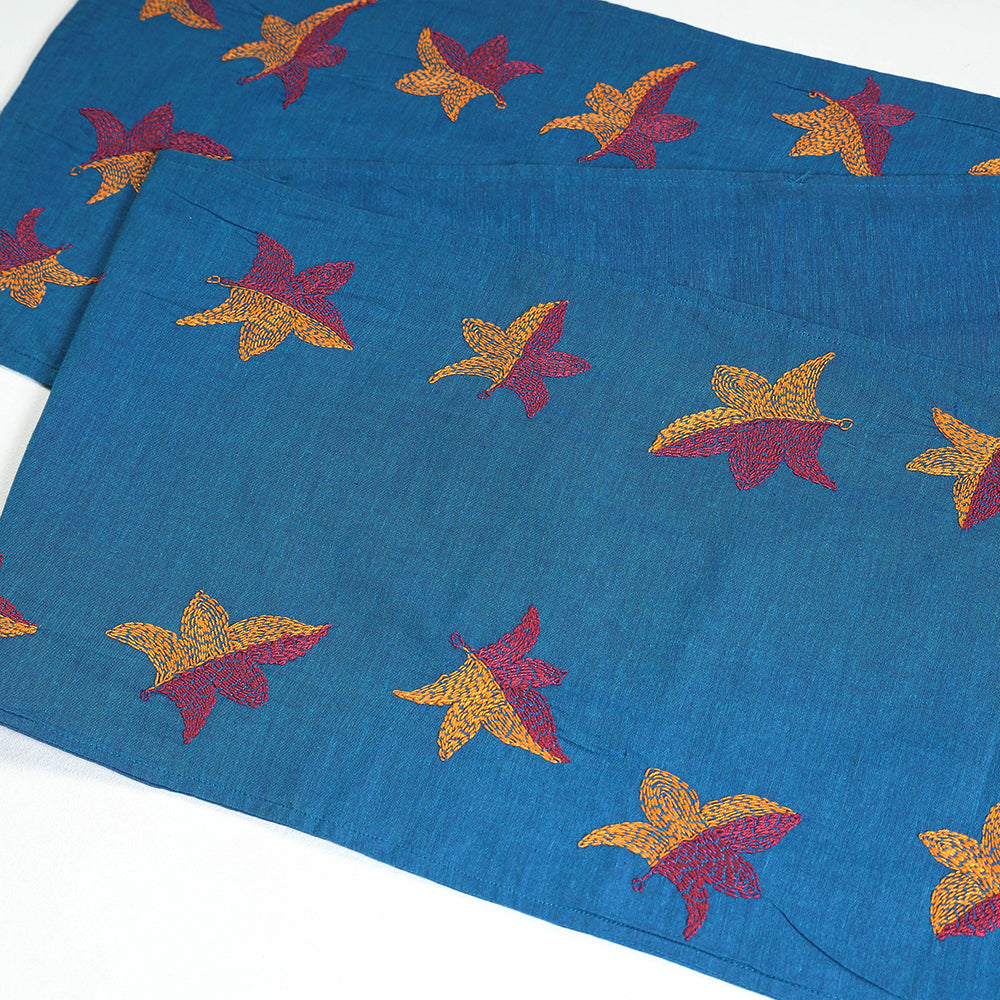 Blue - Chandi Mati Kantha Work Silk Cotton Table Runner