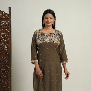 Brown - Mehfil Mosaic Cotton Straight Jacquard Kurta 01