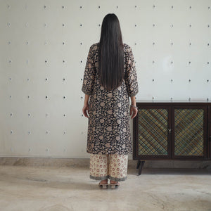 Black - Hand Block Bagru Print Chanderi Silk Kurta Set 09