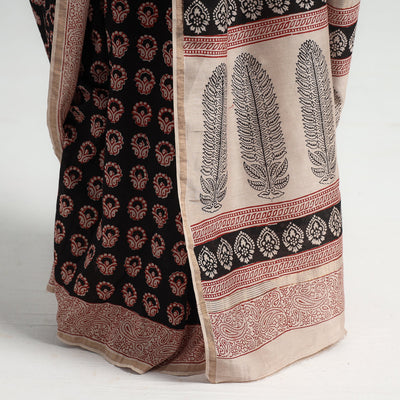 Black - Bagh Hand Block Printed Natural Dyed Chanderi Silk Saree