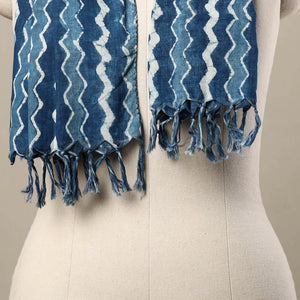Blue - Block Print Cotton Bagru Stole with Tassels 119