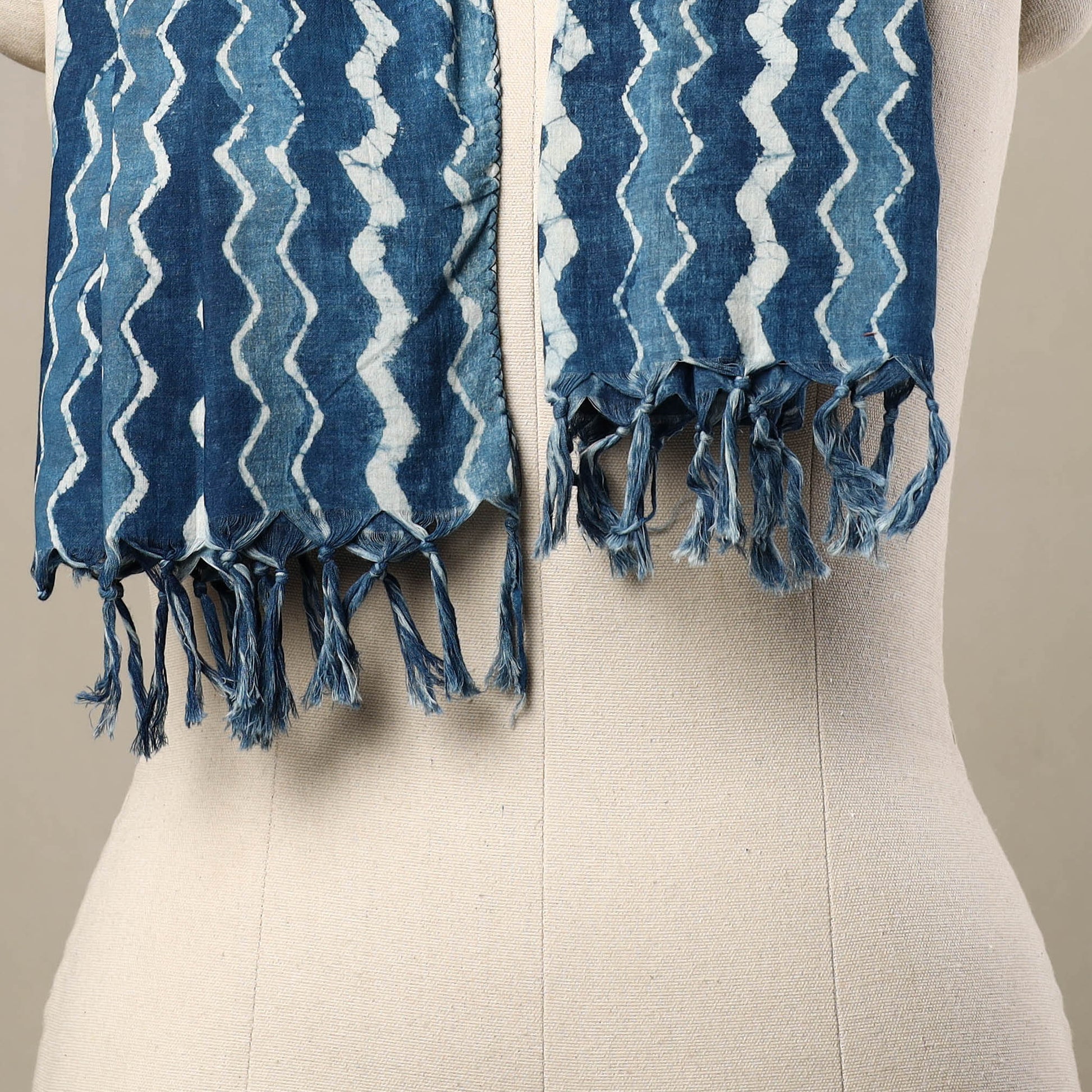 Blue - Block Print Cotton Bagru Stole with Tassels 119